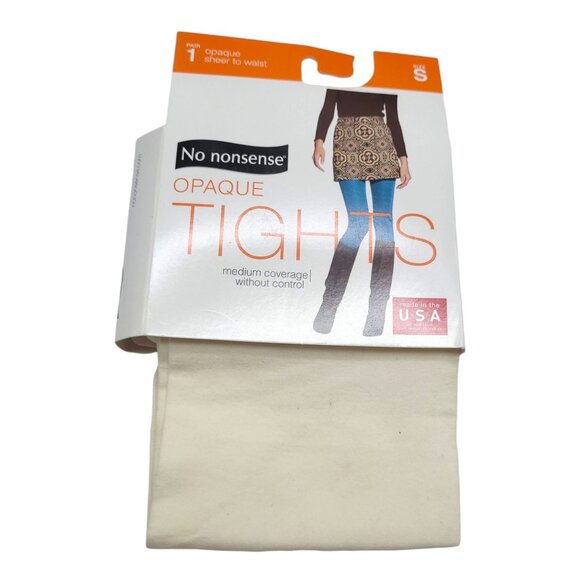 No Nonsense Womens Opaque Silky Sheer To Waist Tights Ivory Size S Made in USA - Picture 1 of 8